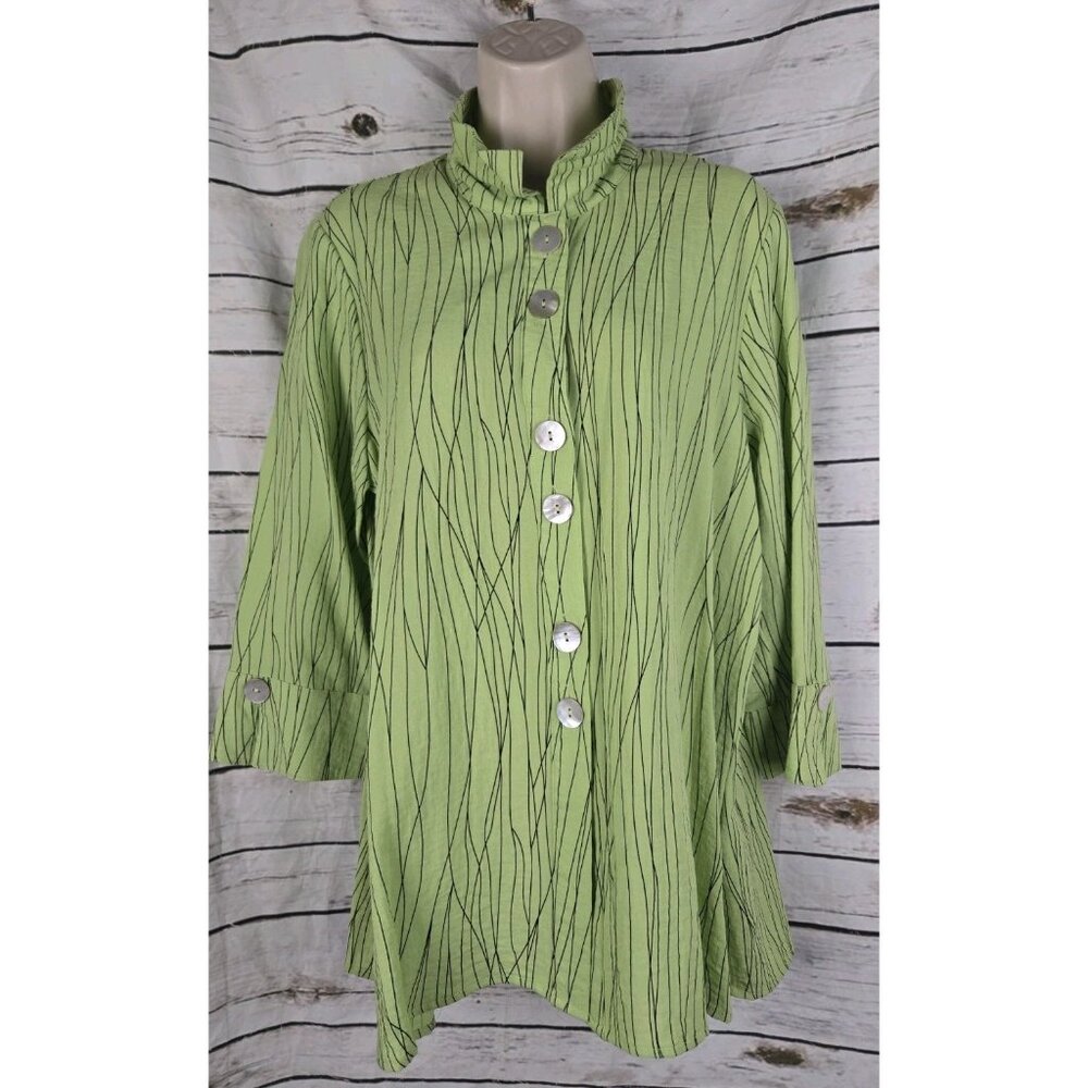 *SOLD* Ali Miles Green Print Tunic Top M Lagenlook NEW Wire Collar Rayon Blend